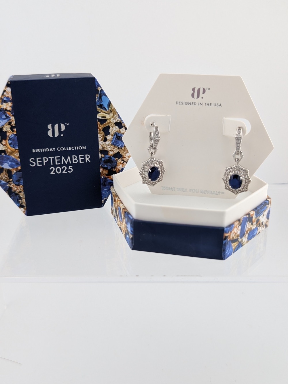 Pavé Drop Earrings with Deep Blue Accent - September Birthstone